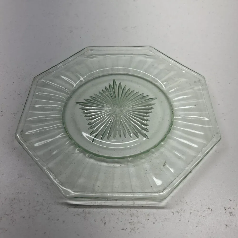 Lot Of 3 - Vintage Bundle Heisey Green Uranium Glass Octagon‎ Shaped 7